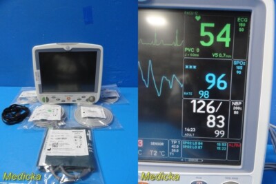 2011 GE Dash 5000 Monitor (NBP, ECG, SpO2 Masimo, Temp) W/ NEW Leads ~ 35255