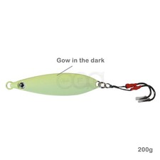 200g Fishing Flat Fall Vertical Jig 7oz Butterfly Lure Assist Hook Glow in Dark