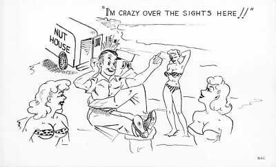 ''I'm Crazy Over The Sights Here'' Risque.Postcard Girls In Bikinis. Comic