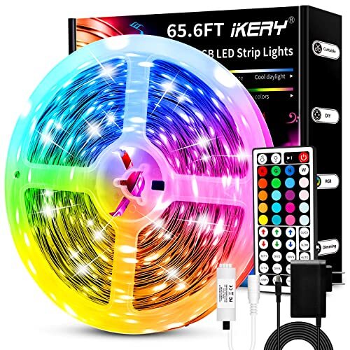 65.6ft 24V SMD 5050 RGB LED Strip Lights with 44-Key Remote Control-image