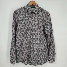 Paul Smith Shirt Mens 15 Blue Paisley Print Button Down Dress