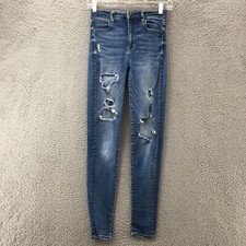 American Eagle Distressed Jegging Jeans Womens 0 Reg Blue Denim Super High Rise