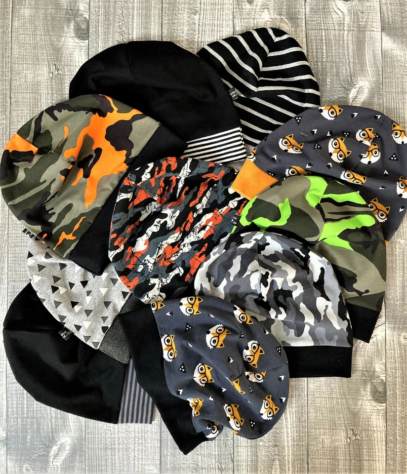 MARKENLOS KU 52 53 54 Mütze Beanie Kindermütze Junge Auswahl Camouflage Füchse Handarbeit