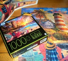 Jigsaw Puzzle 1000 Pieces Tropical Beach Sunset Lighthouse Sailboats Complete