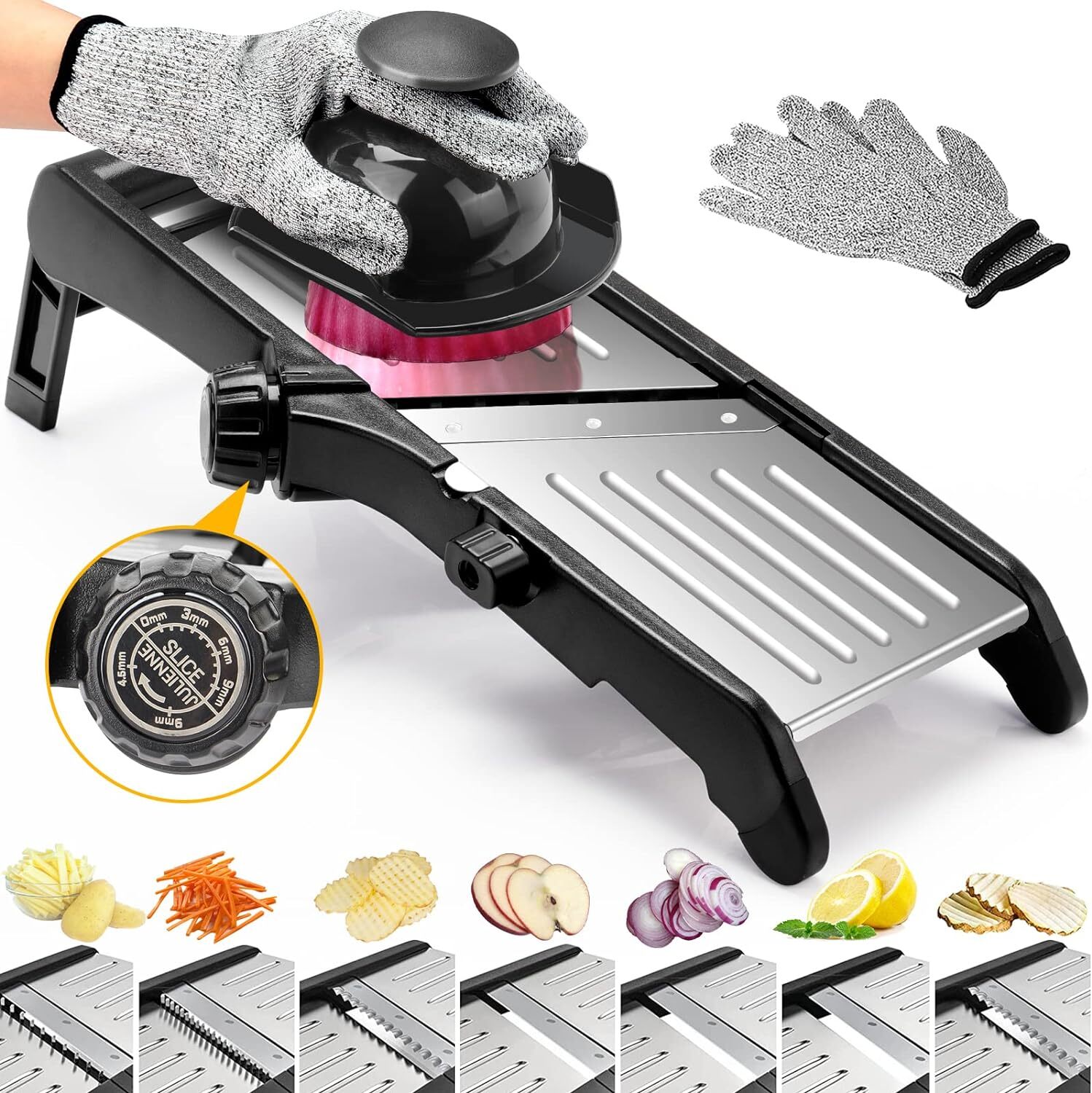 7-in-1 Adjustable Stainless Steel Mandoline Vegetable Food Slicer for Kitchen -