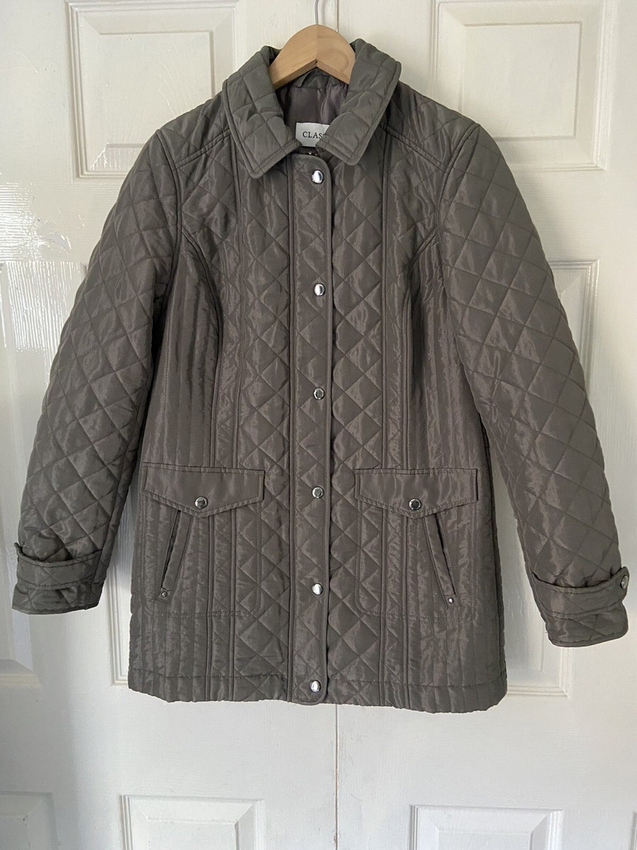 M&S Classic Ladies Dark Taupe Quilted Coat Size 10 UK
