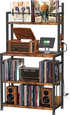 EasyCom Record Player Stand with Vinyl Storage, Turntable Stand Holds Up t