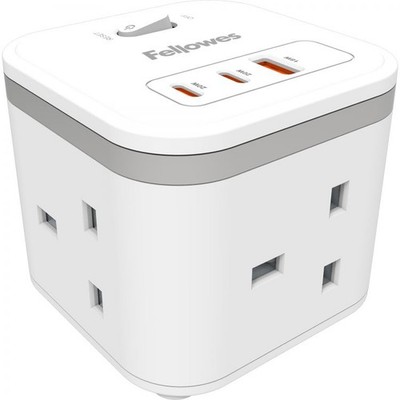 Fellowes Power Cube 3 Steckdosen 1 USB-A & 2 USB-C Ports weiß