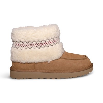 UGG MINI UGG BRAID CHESTNUT SUEDE SHEEPSKIN WOMEN'S ANKLE BOOTS