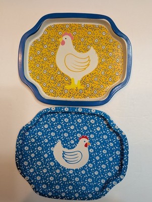 VTG Set Of 2 Metal Trinket Snack Trays Farmhouse Chicken Decor 7.5''x 6.25''