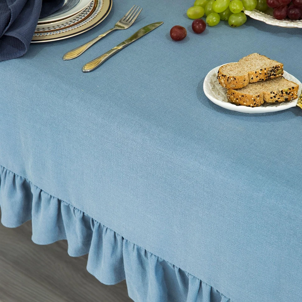 Linen Cotton Blended Textured Rectangle/Oblong Tablecloth with Ruffle Trim Vi... - Image 3 of 4