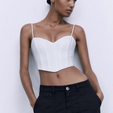 Zara White Corset Top Bustier Sweetheart Neck Cropped Size M