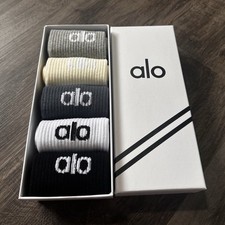 ALO Women's Crew Socks 4-Pack Multi-Color Solid Mid Calf One Size