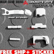 AGGRESSIVE ARMS WHITE SLIDE RELEASE PINS LOCK REAR PLATE MAG CATCH GLOCK 43X 48