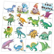 104 PCS Dinosaur Temporary Tattoos for Kids Party Supplies, Temp Tattoo