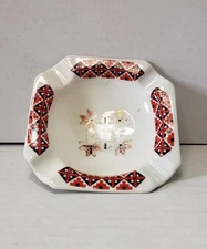 Vintage Ukrainian Decal Art Designed Ceramic Ashtray 4.5” square Made in Germany