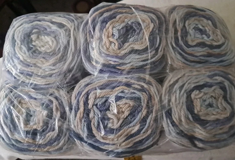 Peaches & Creme Stripey Yarn Denim Shades Of Blue Cream NIP Lot Of 6- 2 Oz 4 Ply - Image 2 of 4