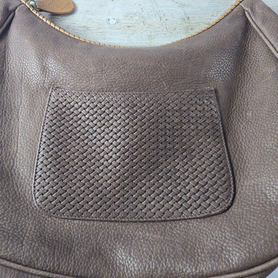 Eddie Bauer Leather Shoulder Purse Brown Hobo Bucket EUC Softshell - Image 2 of 4