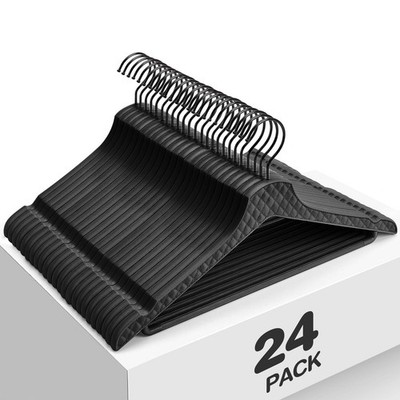 Coat Hanger Heavy Duty for Closet, 24 Pack Black Clothes Hanger Non Slip, Thi...