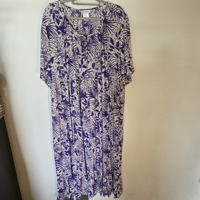 Ulla Popken Purple FloralV Neck  A Line Dress Sz 20 22 Flowy Boho Beach Summer