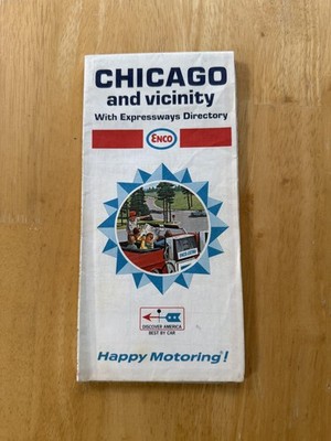 Vintage 1968 Enco Chicago And Vicinity Road Map Travel Folded Brochure USA