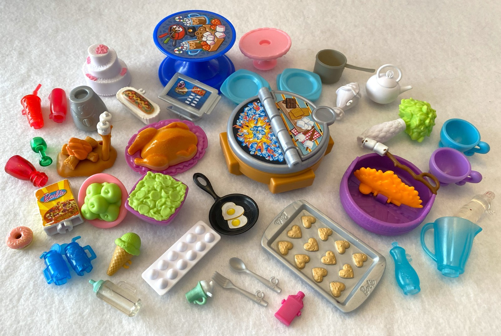 43 PC Barbie Doll Food Kitchen Accessory Lot w/Firepit Cooki