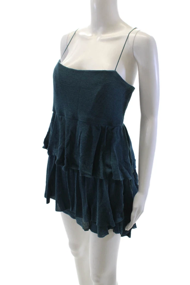 Vestido corto Iisli para mujer de algodón con correa de espagueti en capas azul talla S Foto 2 de 4