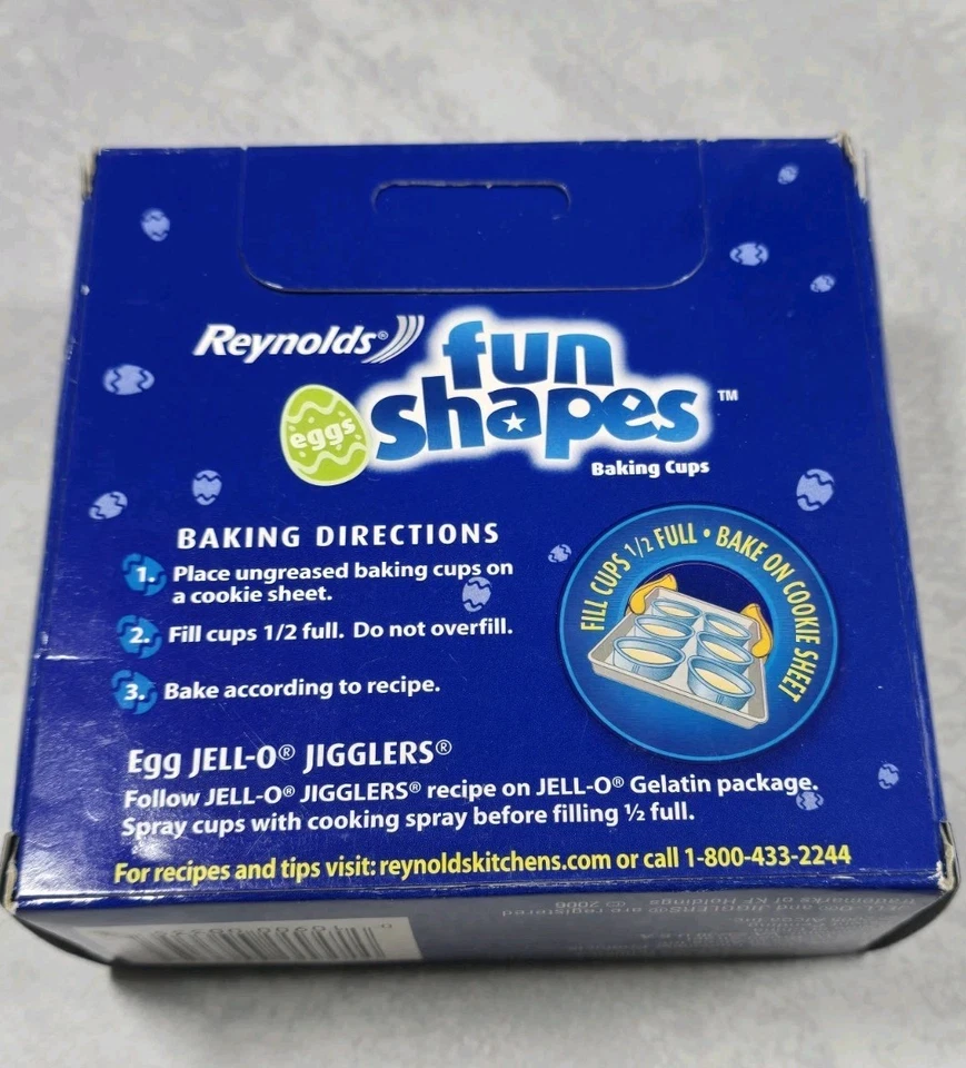 Tazas para hornear Reynolds 2006 Fun Shapes papel aluminio en forma de huevo 3,5 oz (24 tazas de unidades) Nuevo de Lote Antiguo Foto 4 de 4