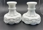 Vintage Westmoreland White Milk Glass Paneled Grape Pair of Candlestick Holders