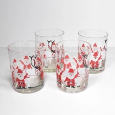 Set of 4 Georges Briard Signature Barware Rocks Glasses Santa Reindeer Christmas