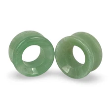 Pair of Green Aventurine Stone Concave Tunnels (STN-661) ear gauges PICK SIZE
