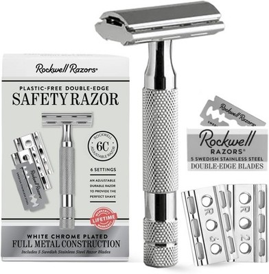 Rockwell Razors 6C Adjustable Double-Edge Safety Razor in White Chrome Finish