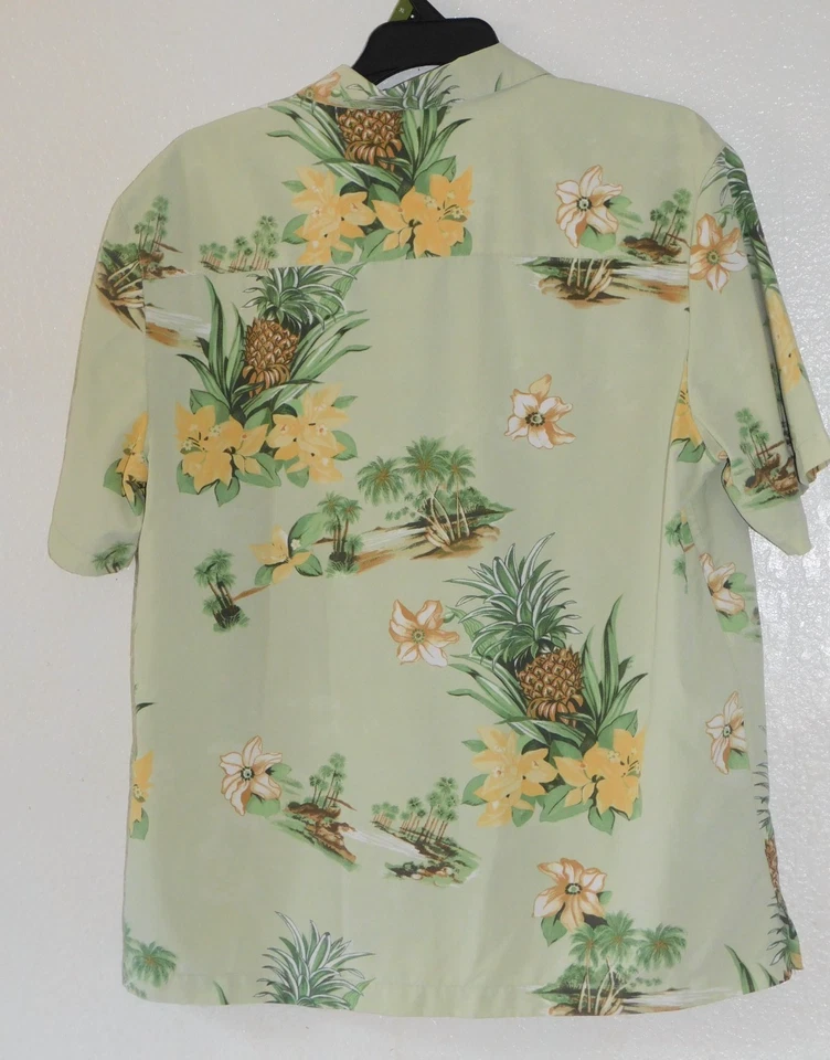 Mens Button Down Shirt Large Green Short Sleeve Trader Bay Tropical Pineapple - Image 4 of 4