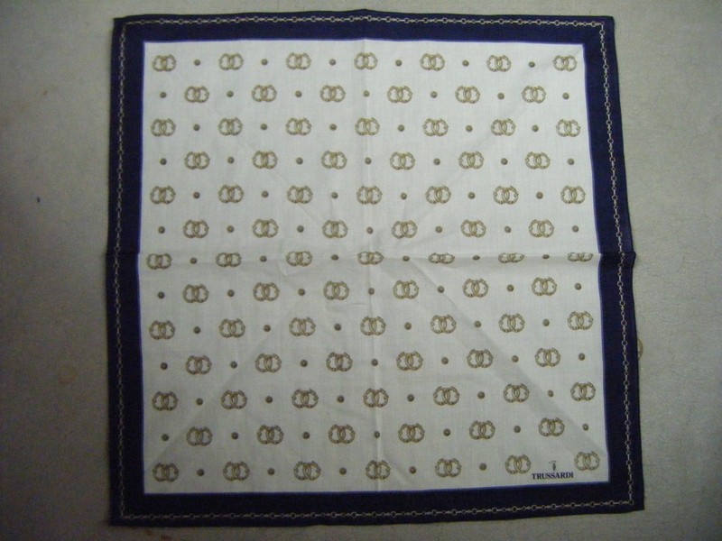 TRUSSADI Navy White Gold Chain Printed Cotton Square Scarf-19.5”