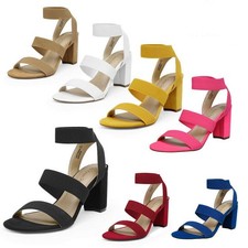 DREAM PAIRS Women's Elastic Ankle Strap Open Toe Chunky Heel Sandals Dress Shoes