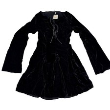 Free People Black Velvet Lace Up Bell Sleeve Mini Dress Size 0 OB102936325