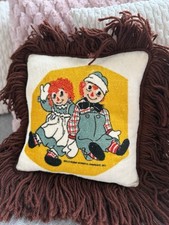 Vintage Handmade Raggedy Ann  Andy Swinging Throw Pillow 16  x16  with fringe