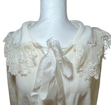 Ivory Cream Lace Collar Bed Jacket Floral Embroidery Romantic Cottagecore