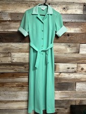 VTG Sears JR Bazaar 70's Jumpsuit WmnsSz 10 Green Belted Bell Bottoms