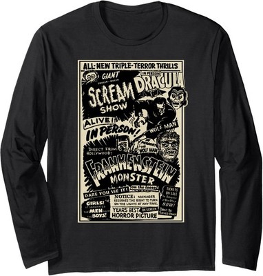 Horror Monster Mummy Dracula Werewolf Frankenstein Long Sleeve Tshirt