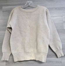 VINTAGE SWEATSHIRT V STITCH COTTON VINTAGE 50s GRAY DISTRESSED UNISEX SMALL