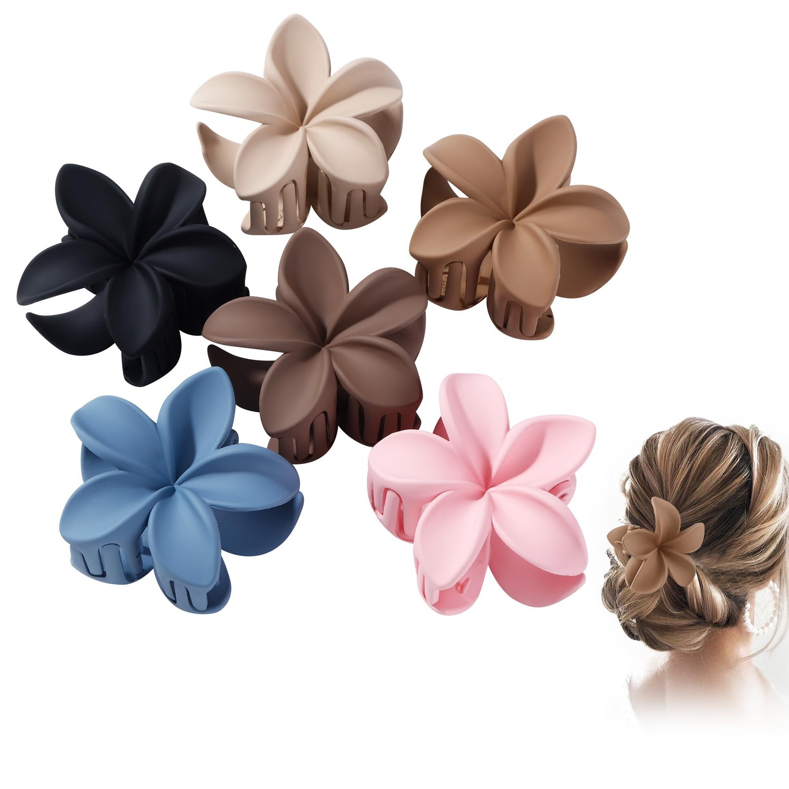 Pince fleur à cheveux antidérapante lot de 6 pinces crabes mates pour cheveux épais et fins