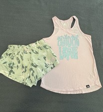 adidas Girls XL 2pc Camo Tank  Shorts Set Pink/Green Logo Elastic Waist