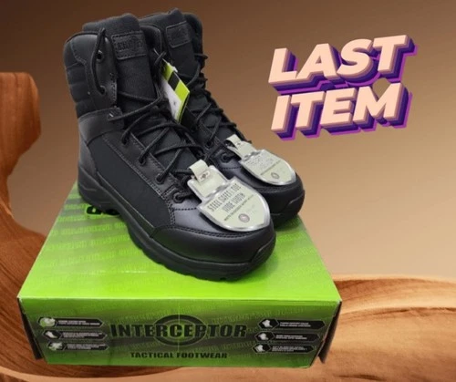 Interceptor Men's size 9 Black Leather Tactical Steel Toe Force Boots NEW - Picture 1 of 23
