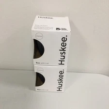 LOT OF 2 Huskee Cup 6 Fl Oz charcoal - With Universal Lid - Boxed Huskee Swap