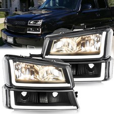 For 2003-2006 Chevy Silverado Headlight Avalanche Headlamp Bumper Lamp Wled Drl