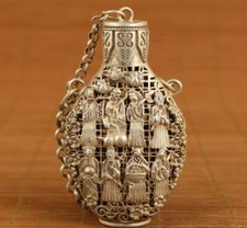 chinese old tibet silver hollow carved 8 immortals snuff bottle netsuke Box