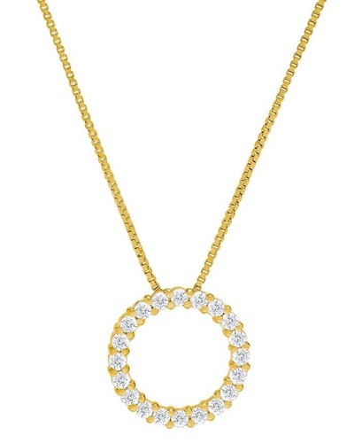 1CT Lab Created Diamond Open Circle Pendant 18" Chain 14K Yellow Gold Plated - Picture 2 of 4