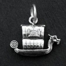 925 Sterling Silver Viking Ship Pendant Norse...
