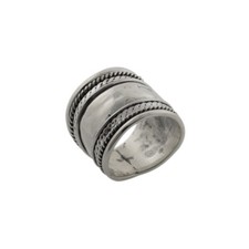 Hammered Tribal Band Sterling Silver Braided Large Thick Ring 19mm Milgrain Edge